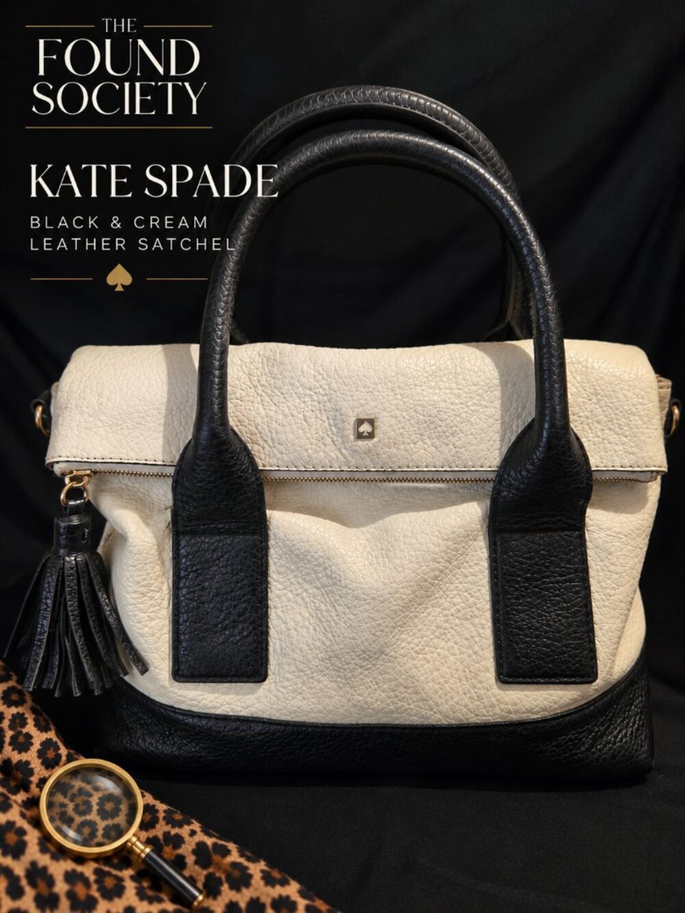 Kate Spade Southport Avenue Alessa Cream Black Leather Satchel